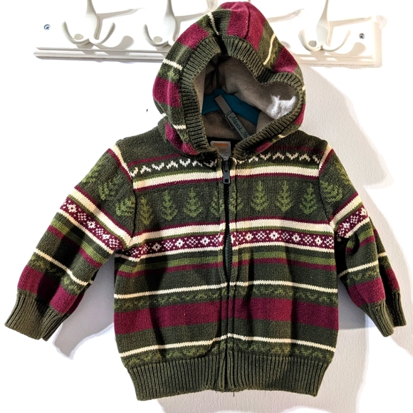 Gymboree Hooded Sweater 12-18 Months Green Jacket Christmas Vibe - Picture 1 of 8